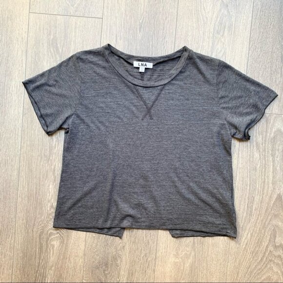 Revolve LNA Annie Crop Top Tee T-Shirt Short Sleeve Crew neck Granite Grey XS - Picture 4 of 14